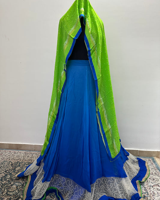 Shaded blue lehenga with green dupatta