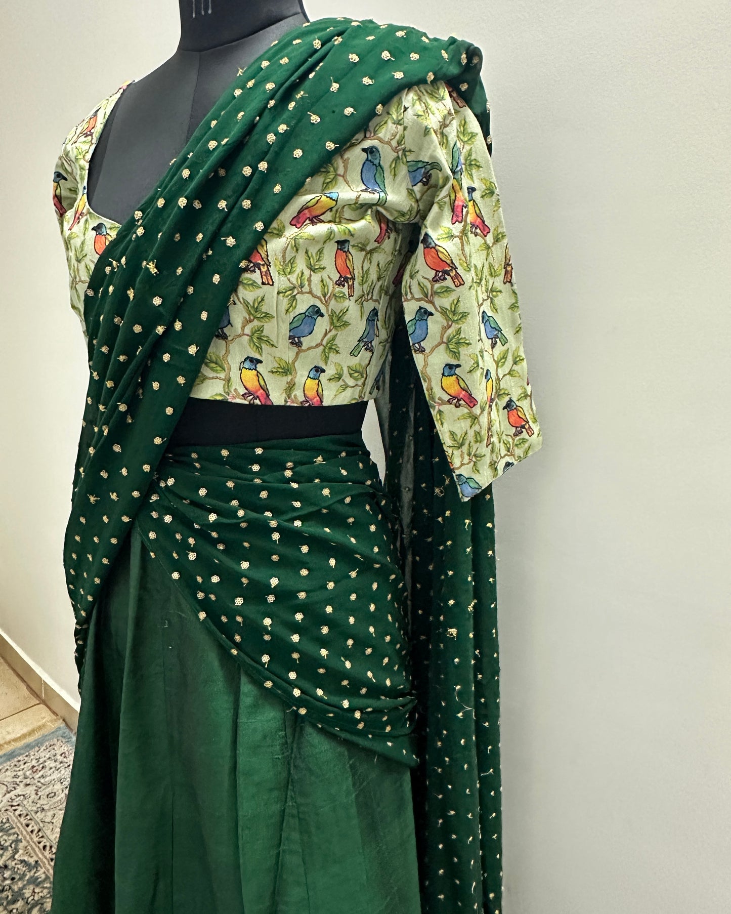 Dark green langa voni set (3 pcs)