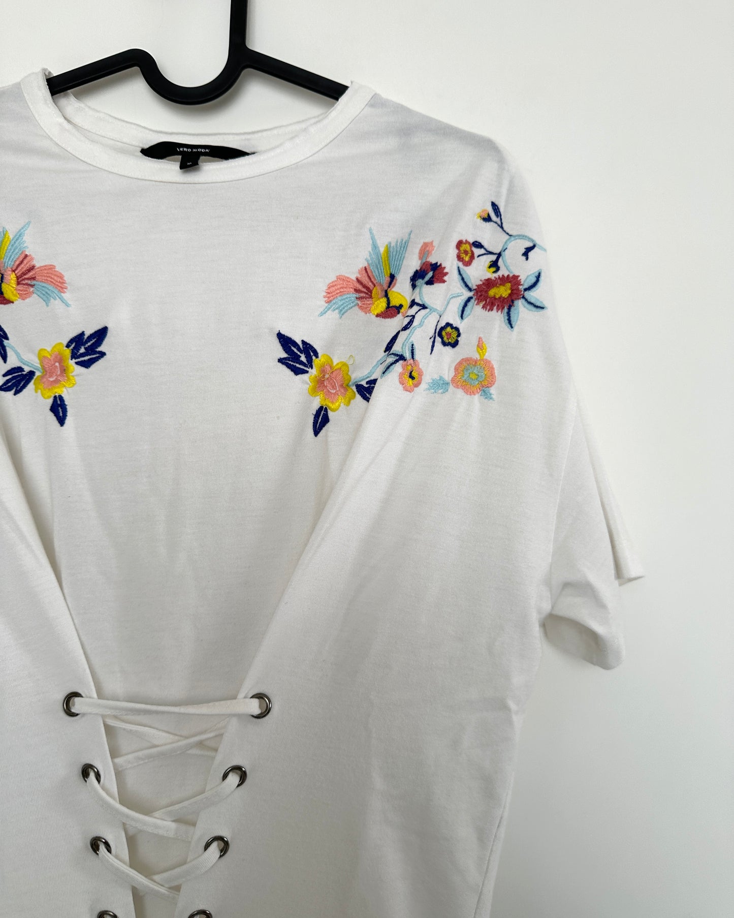 white floral top with string tie up