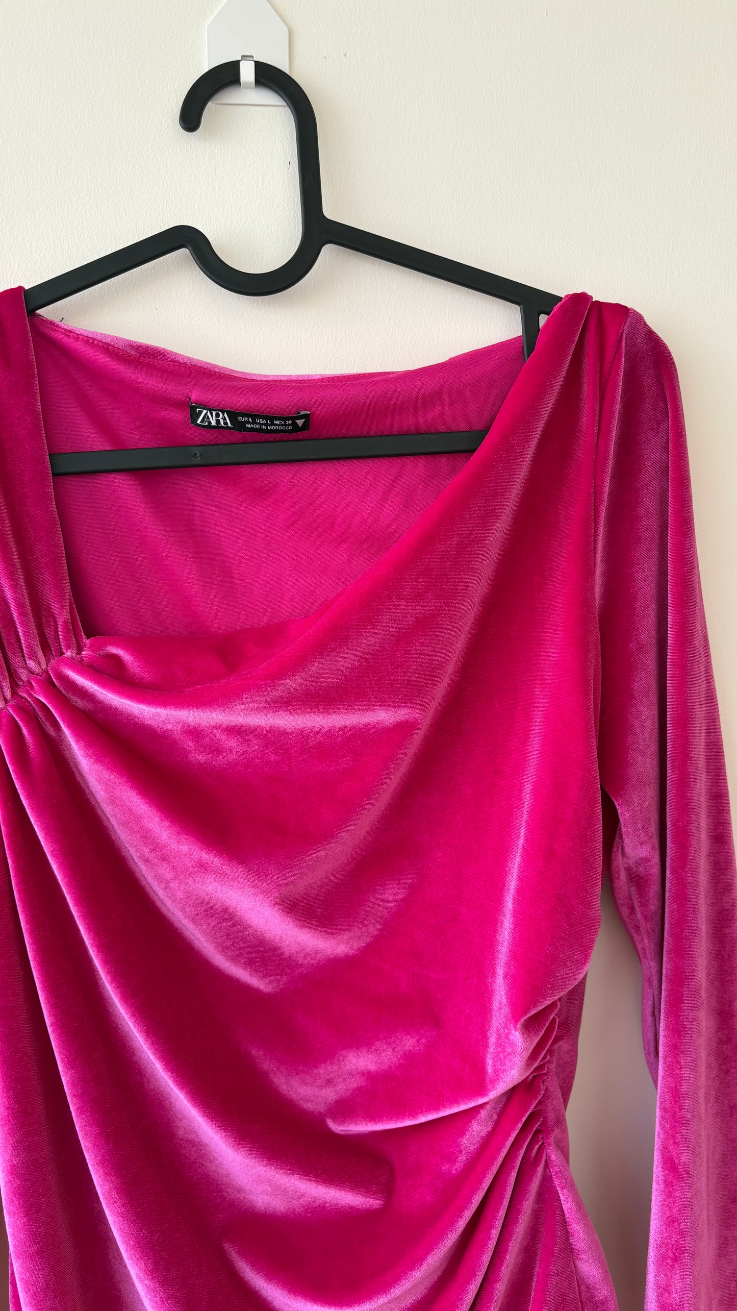 Fuschia pink velvet ruched bodysuit
