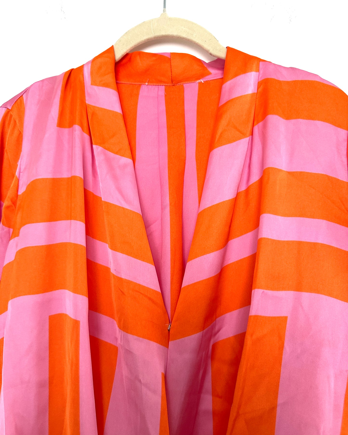 Pink and orange satin draped top