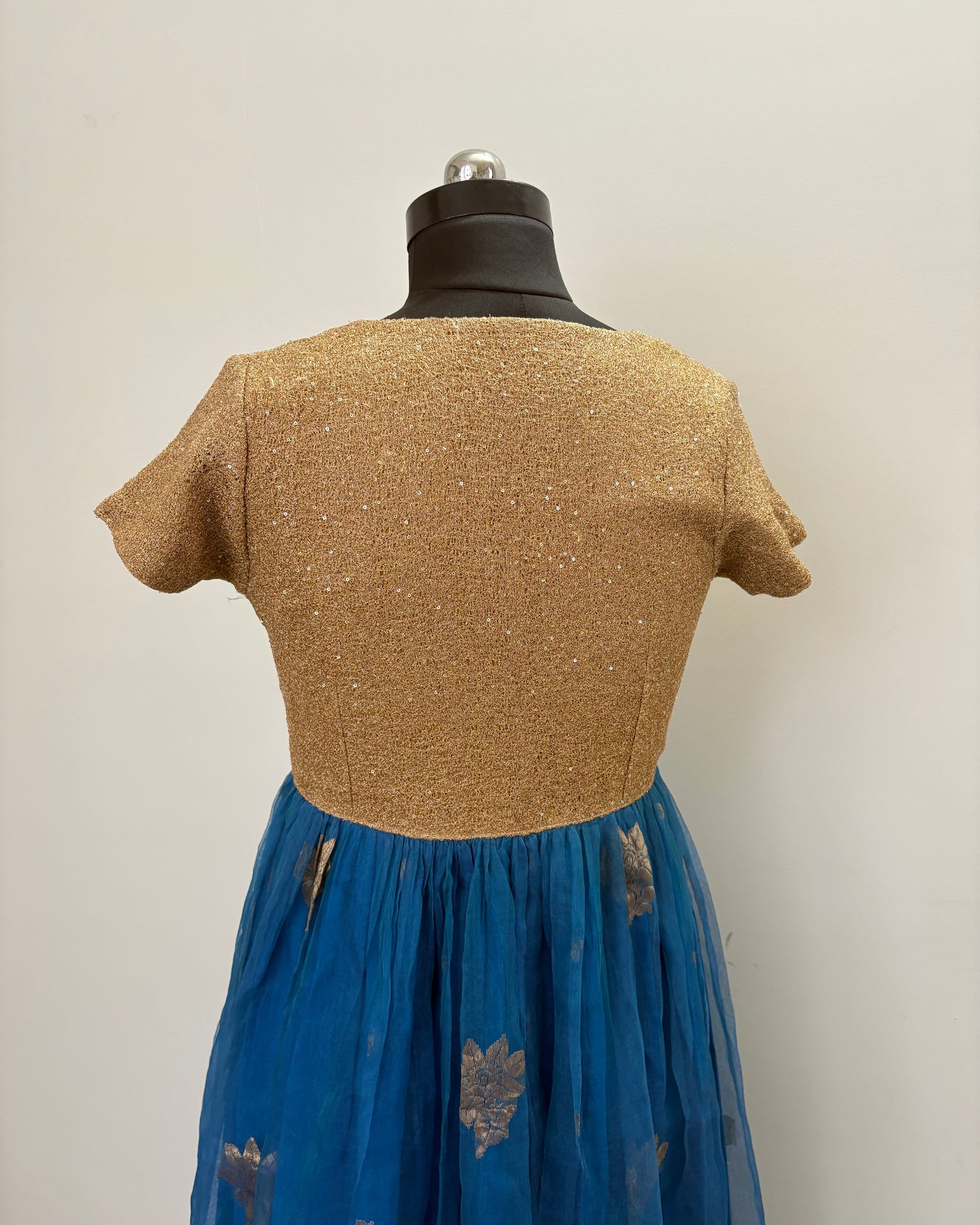 Gold and blue chanderi kurta with front slit