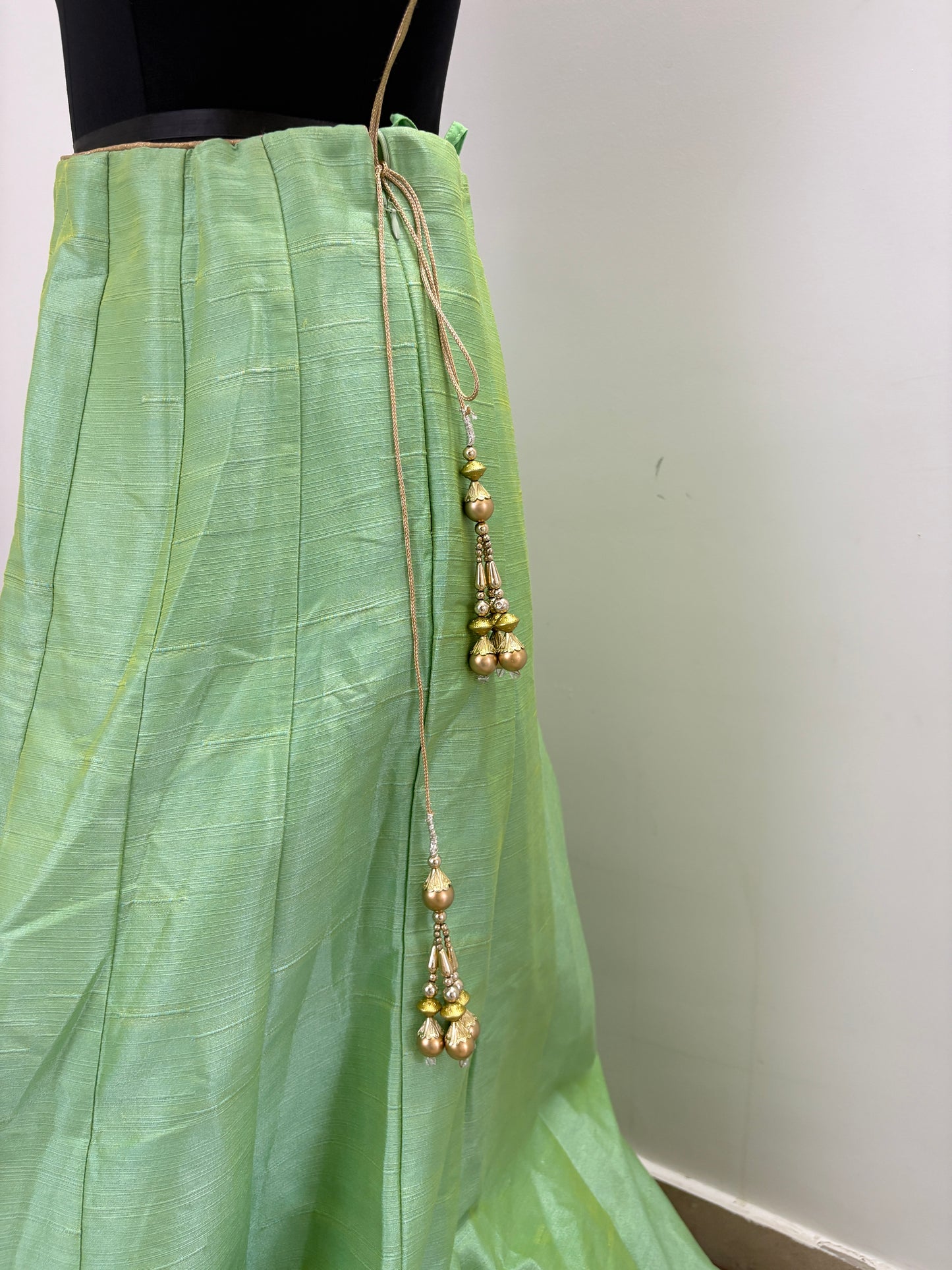 Green lehenga with pink border