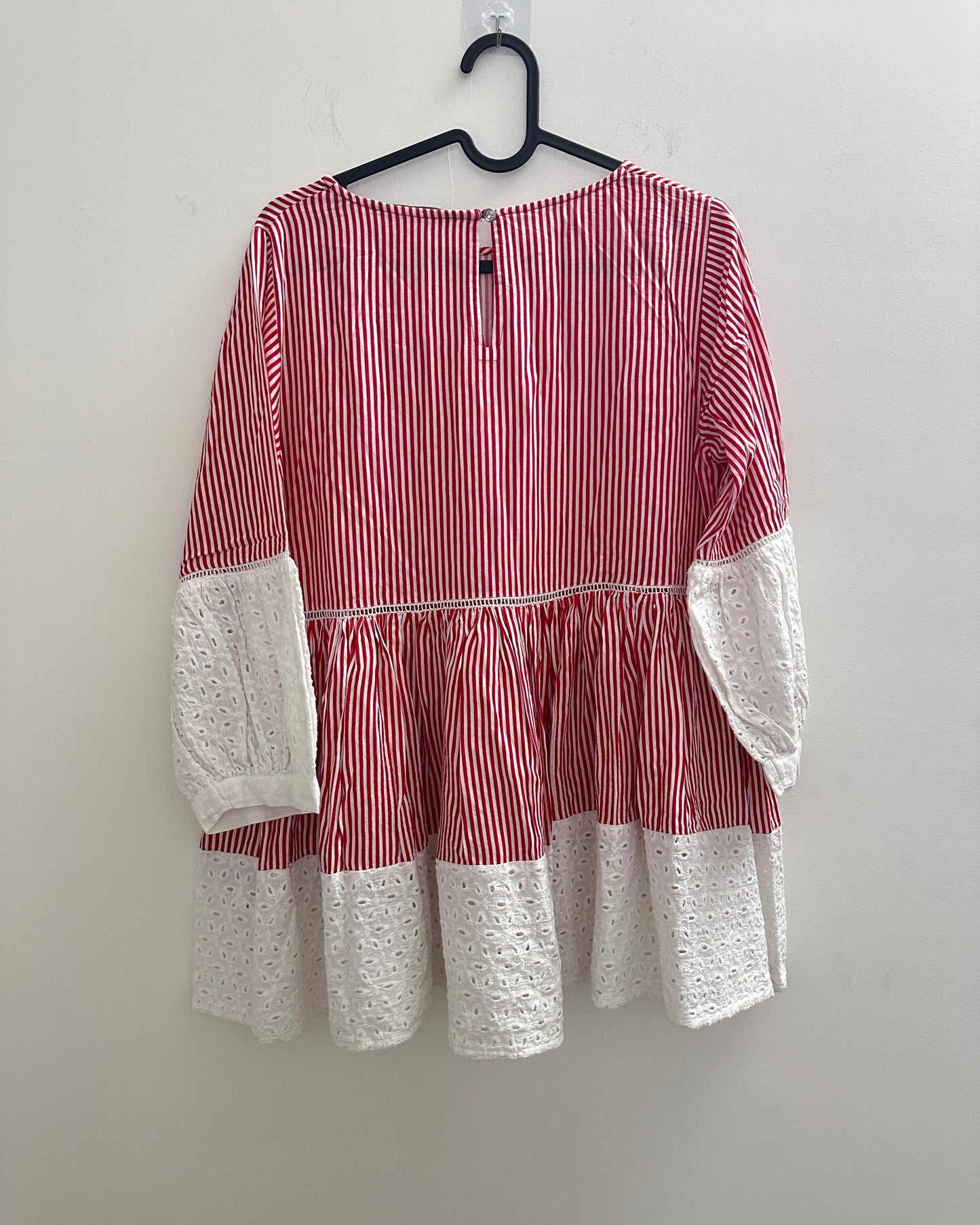Red and white stripe top with schiffili