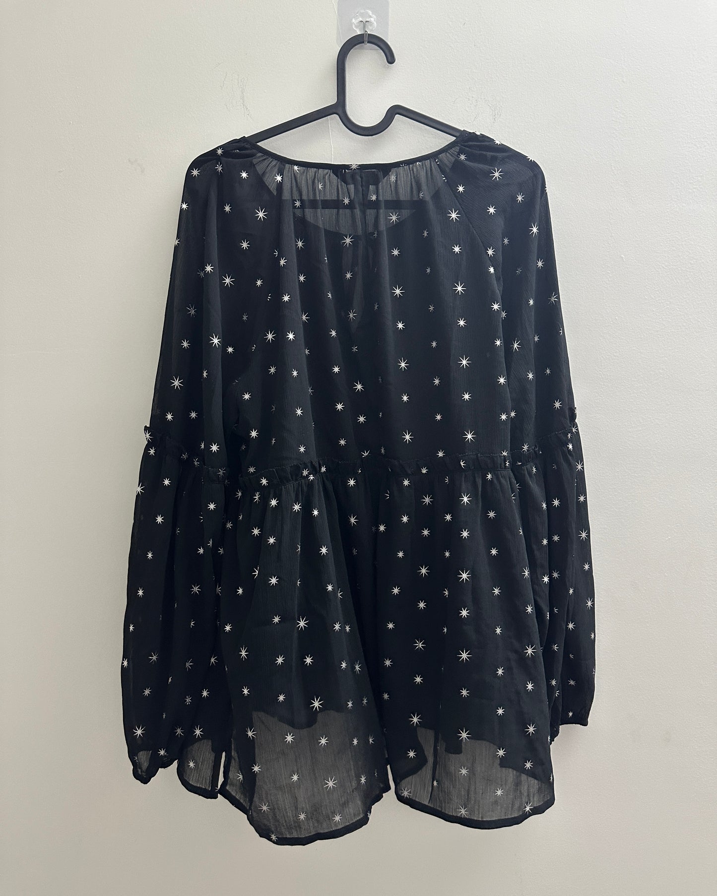 Black blouse top with white star print