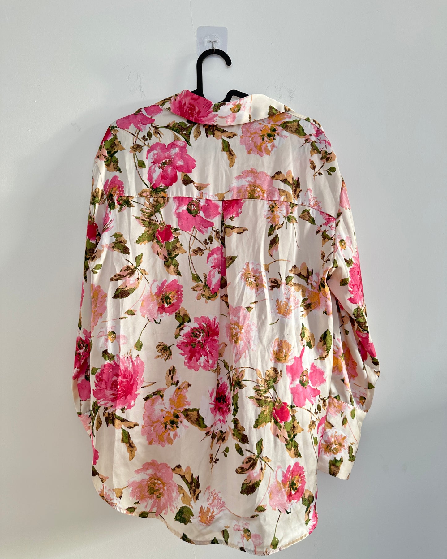 Satin floral print oversized shirt