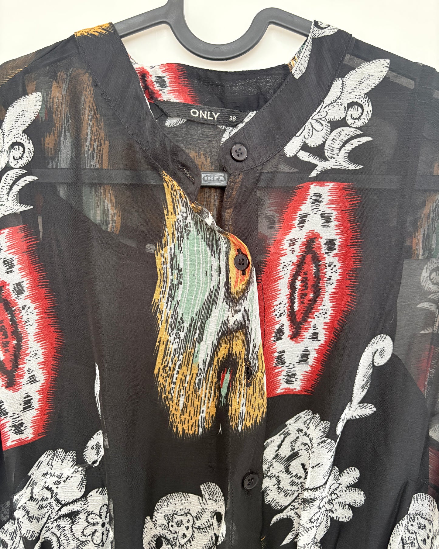 Black printed sheer tunic