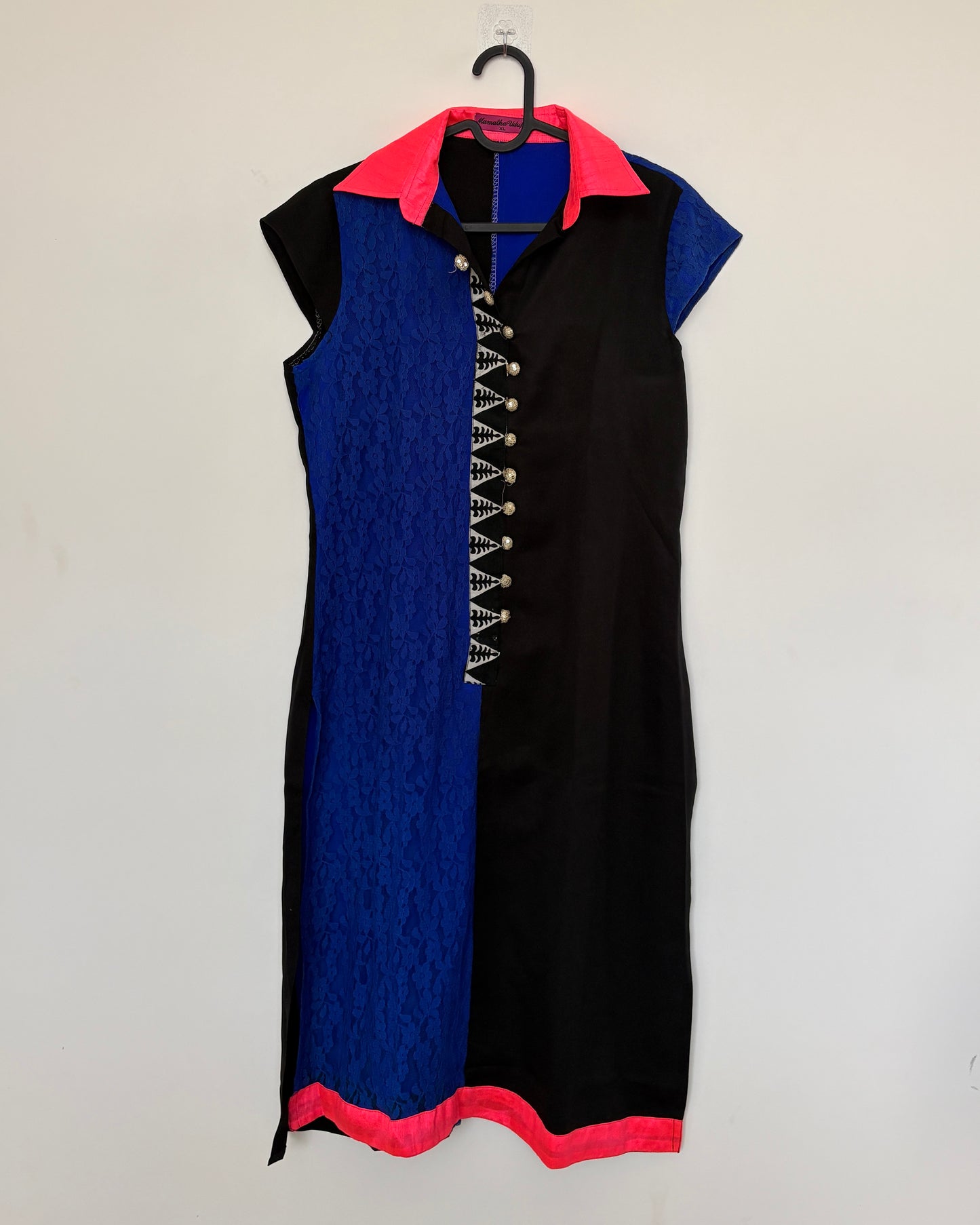 Blue and black kurta with contrast collar