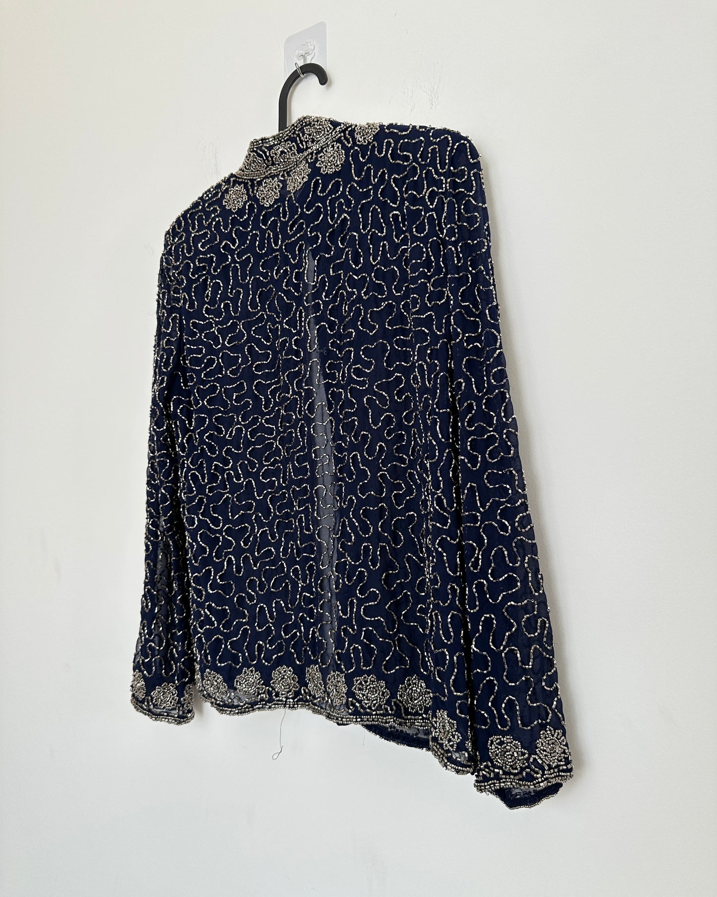 Embroidered blue pullover shirt