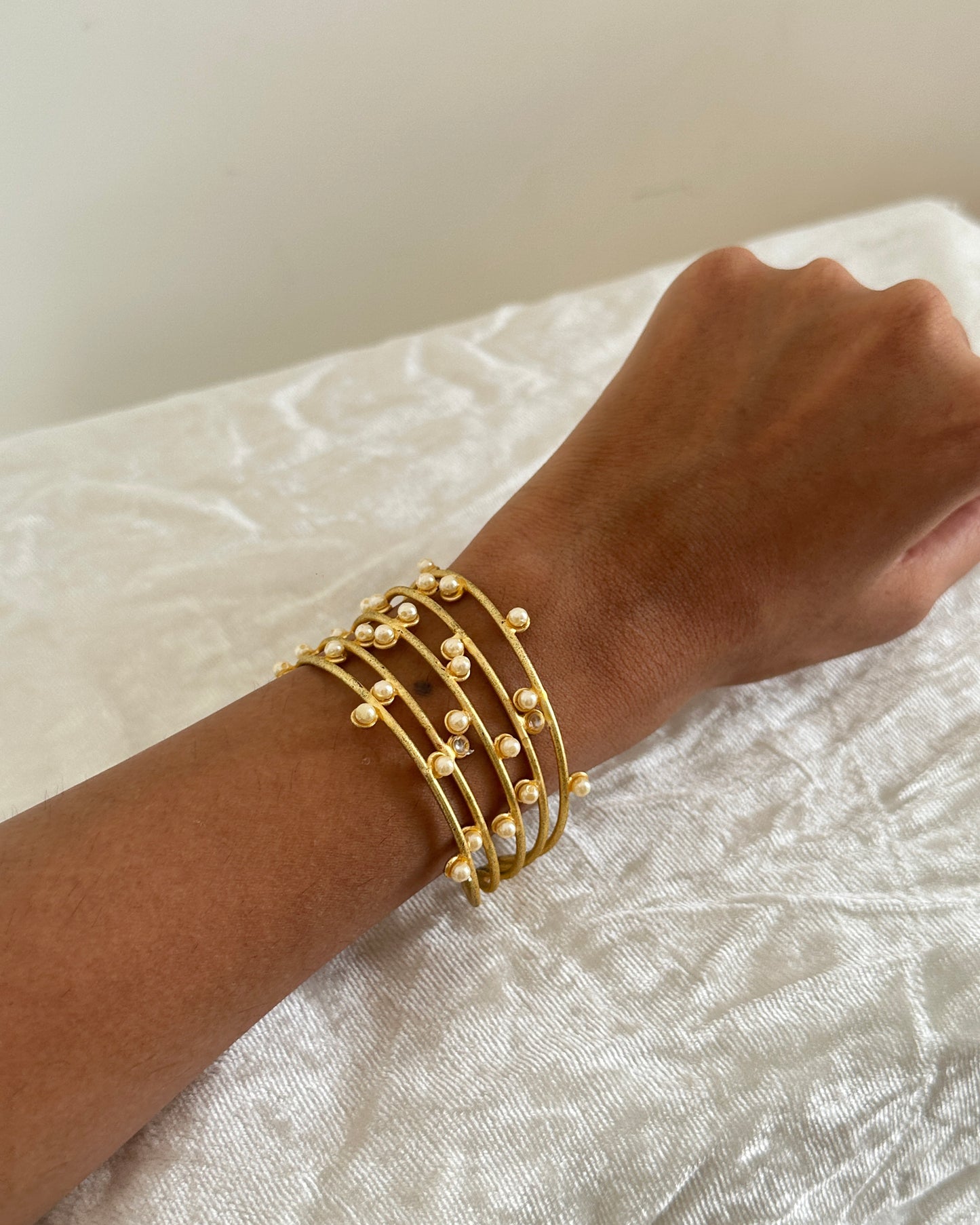 Gold and white stone multi layered adjustable cuff