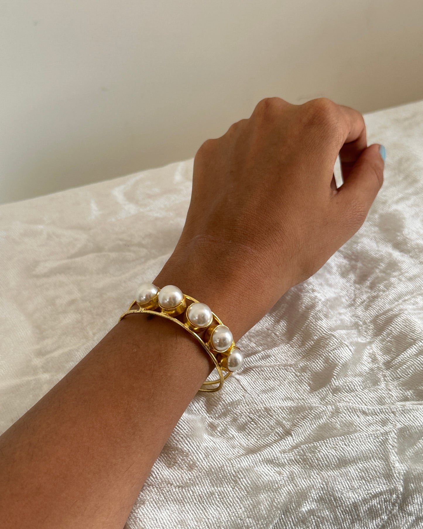 Gold and white stone adjustable cuff