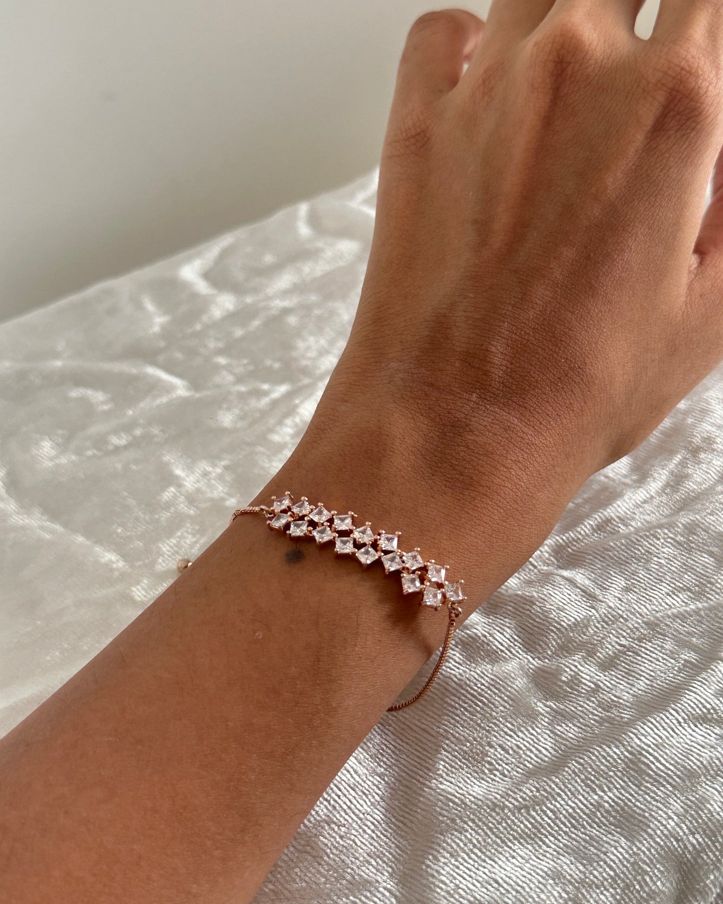 Adjustable rose gold cz stone bracelet