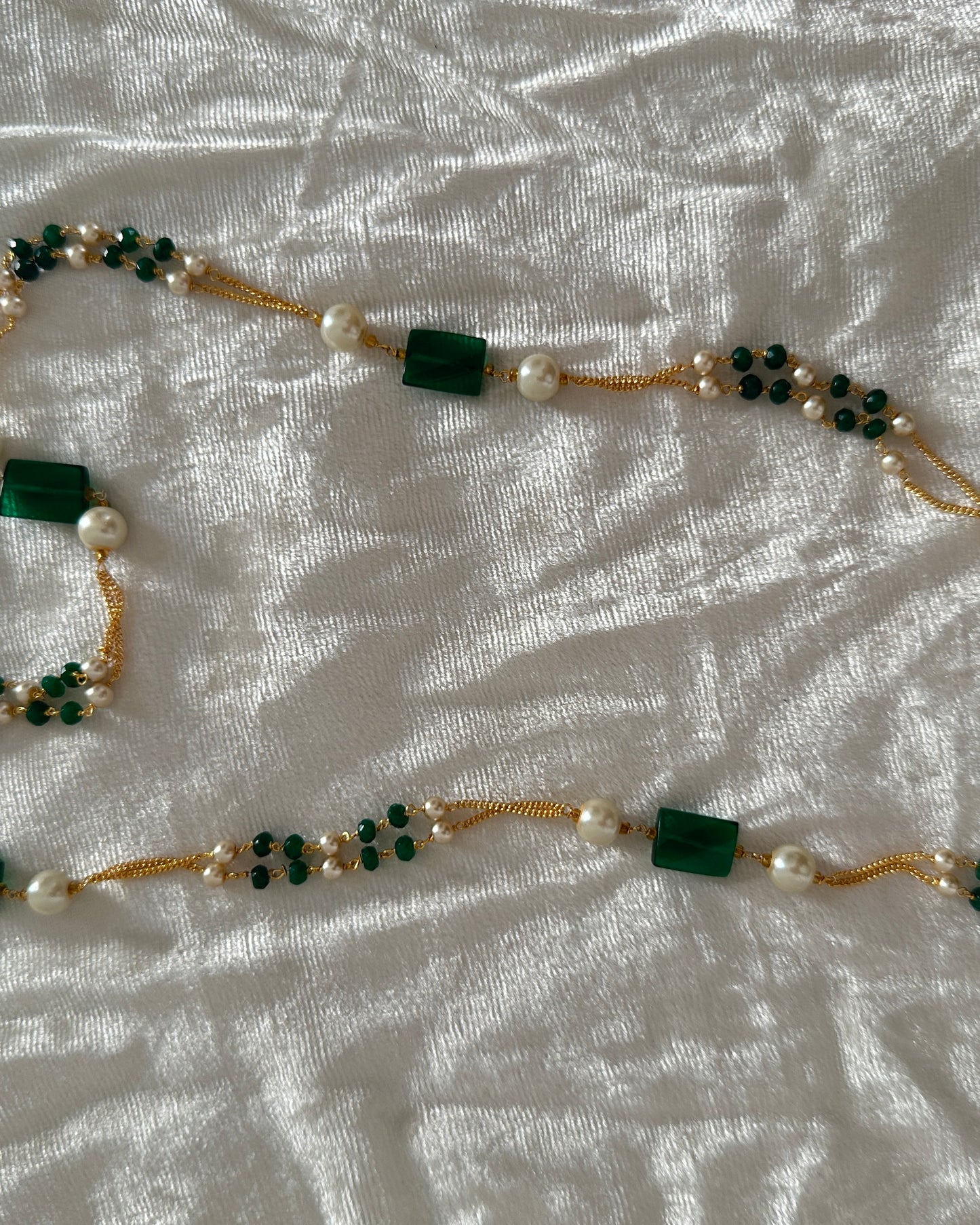 Green and white stone beaded necklace