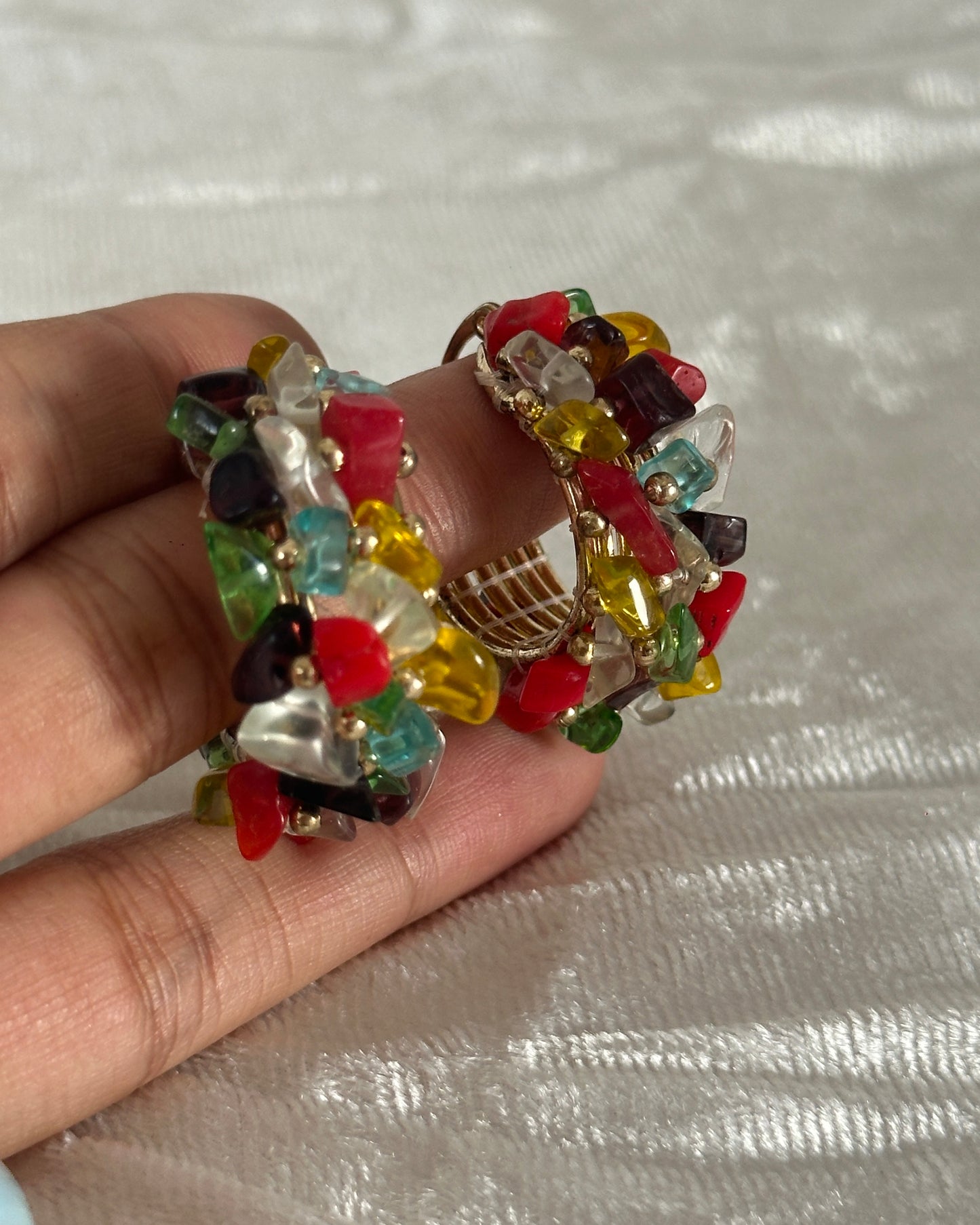 Multicolor chunky beaded hoops
