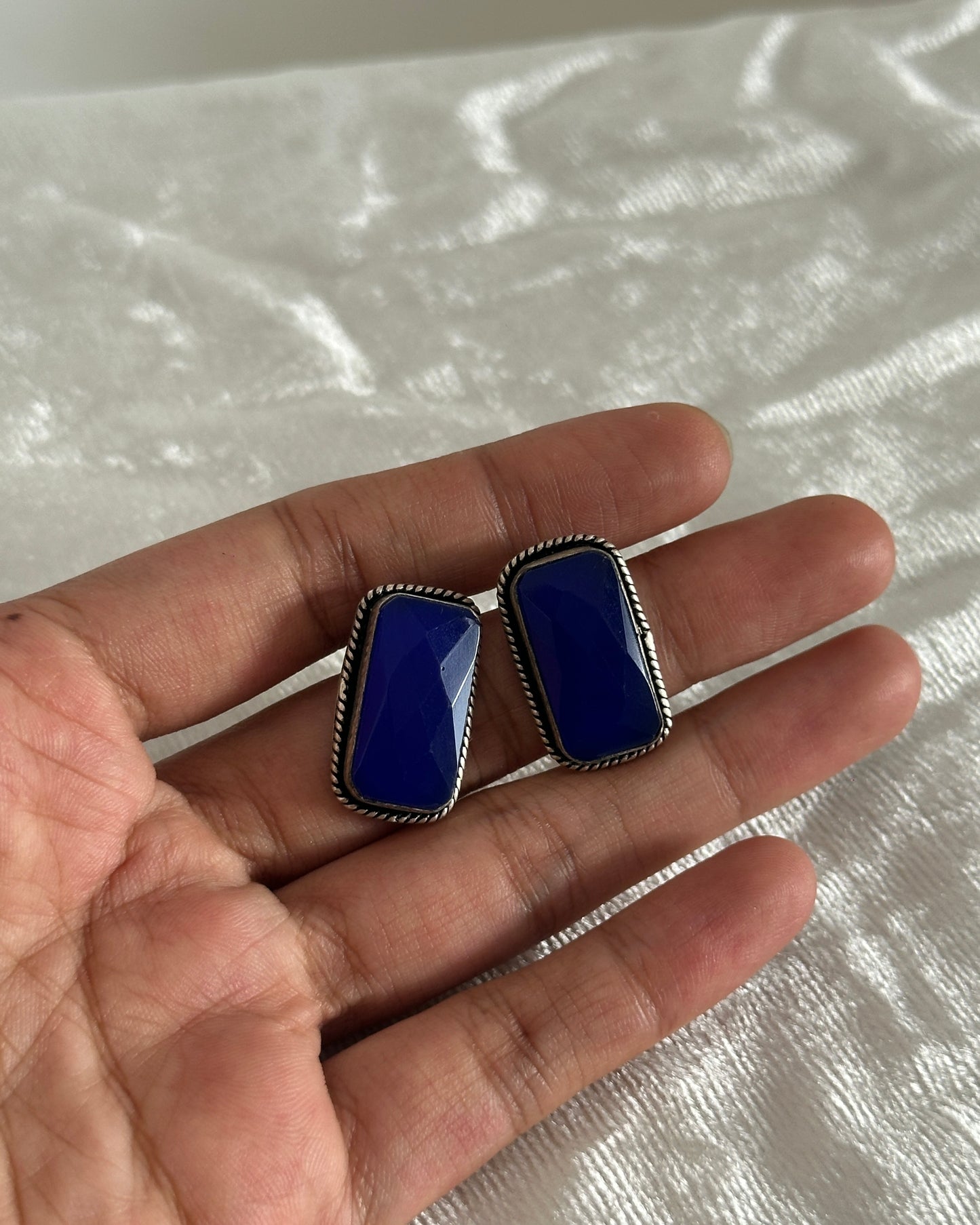 Blue stone oxidised earrings