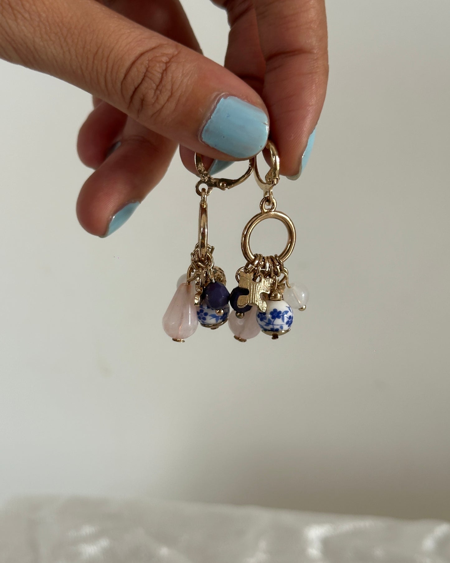 Gold multicolor beaded earrings