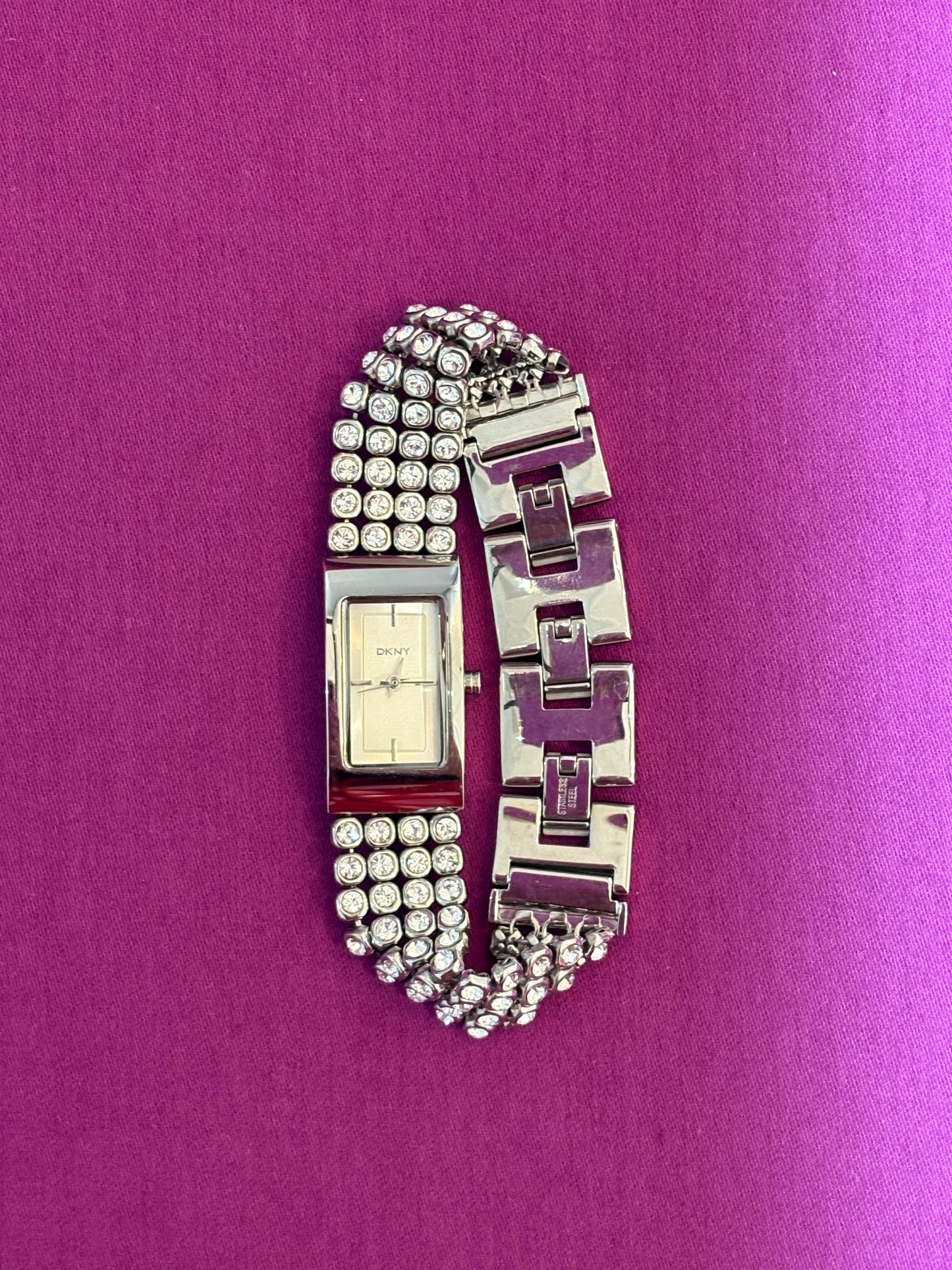 DKNY silver, studded watch