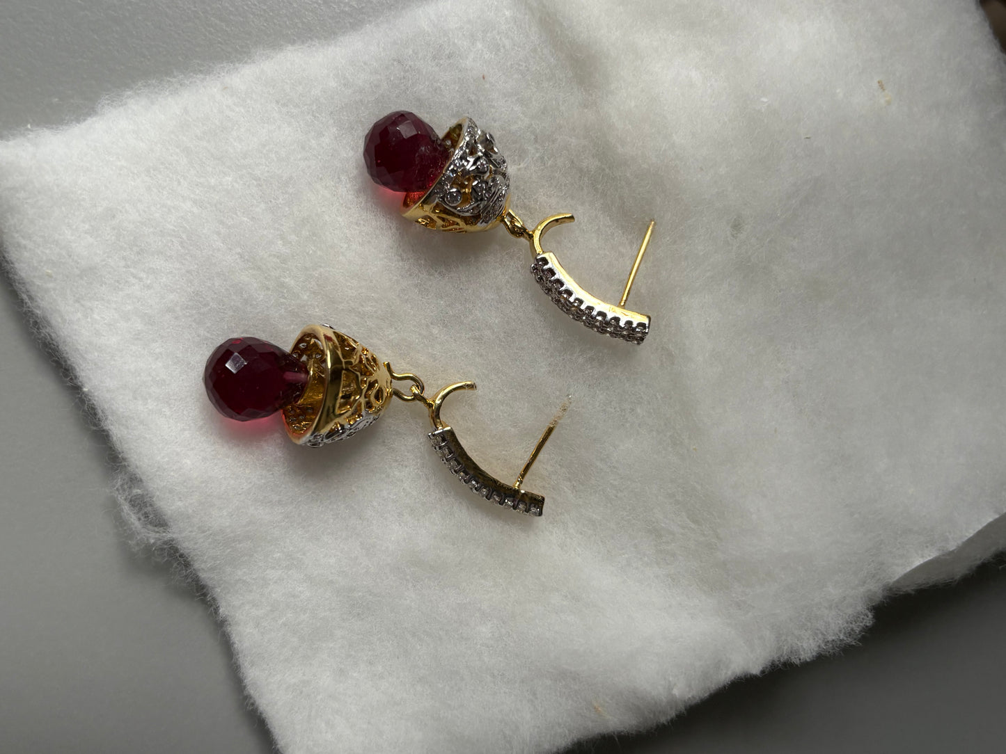 White stone jhumki with pink drop