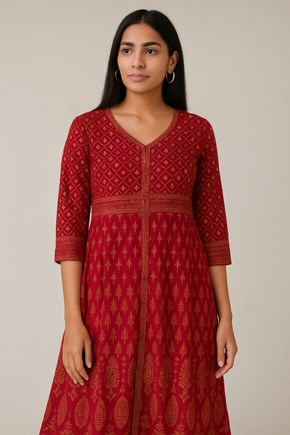 Red foil print kurta