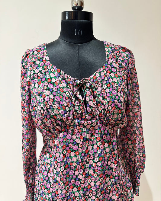 Black floral mini dress