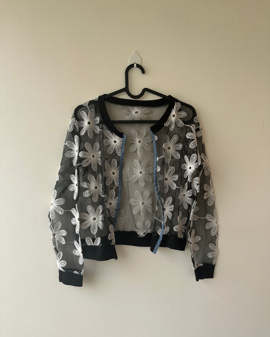Black sheer floral overcoat