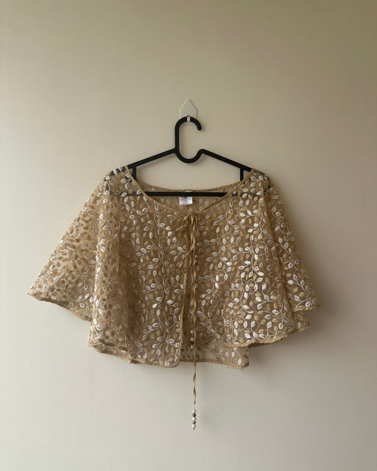 Embroidered beige sheer cape