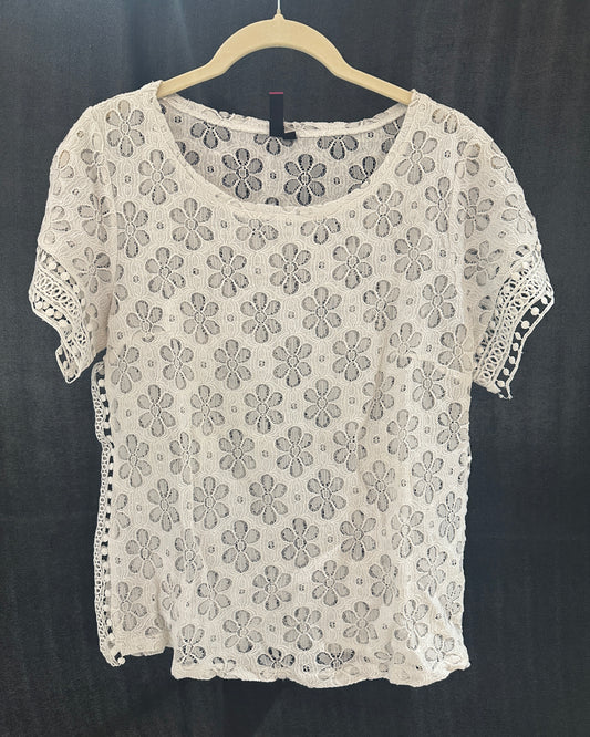 White sheer cutout top