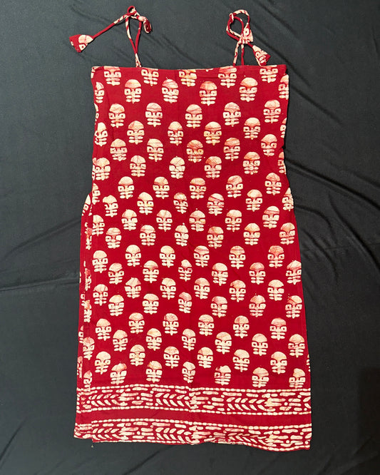 Red handblock print cotton kurti