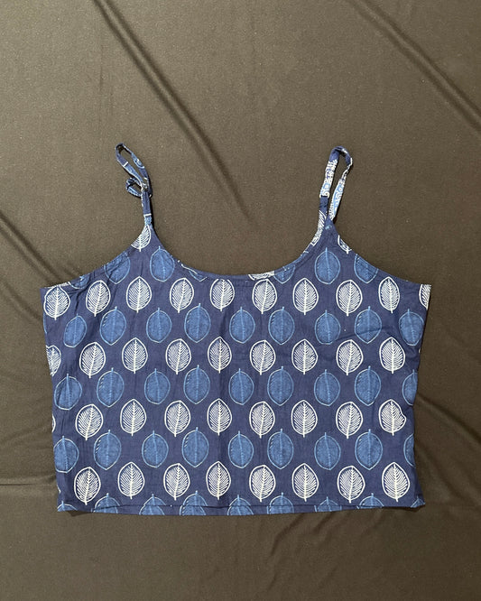 Blue handblock print cotton crop top