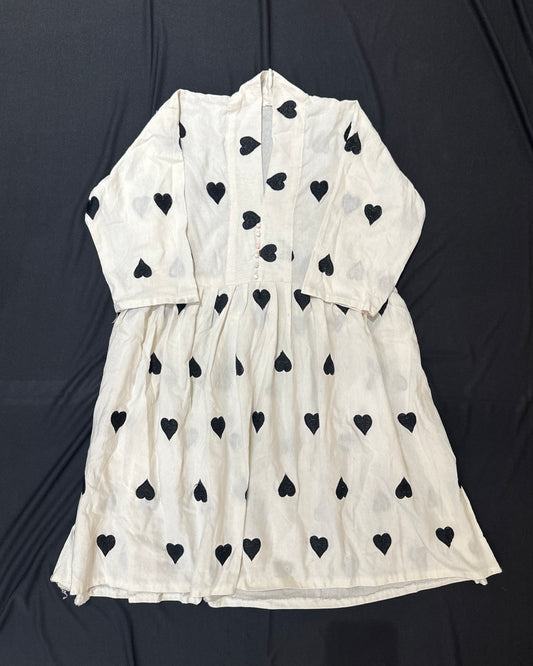 Black and white cotton top with heart embroidery