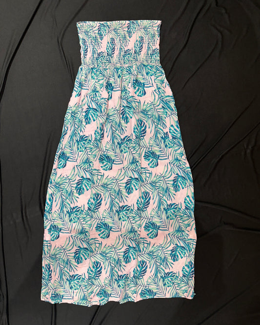 Floral print pink strapless maxi