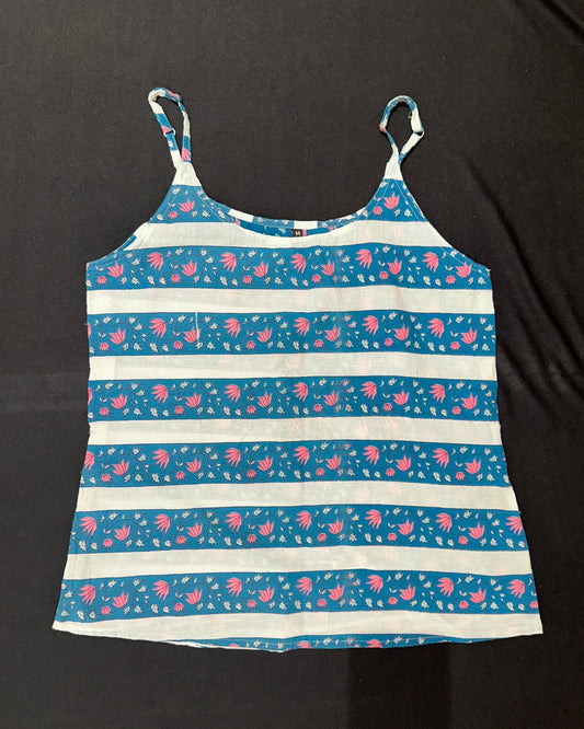 Blue and white printed cotton top