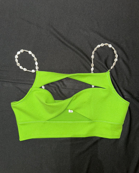 Green crop top with pearl straps