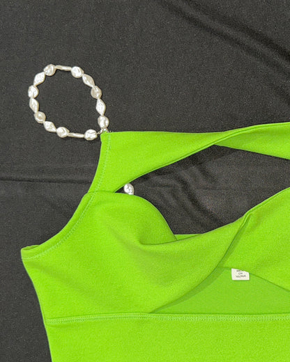 Green crop top with pearl straps