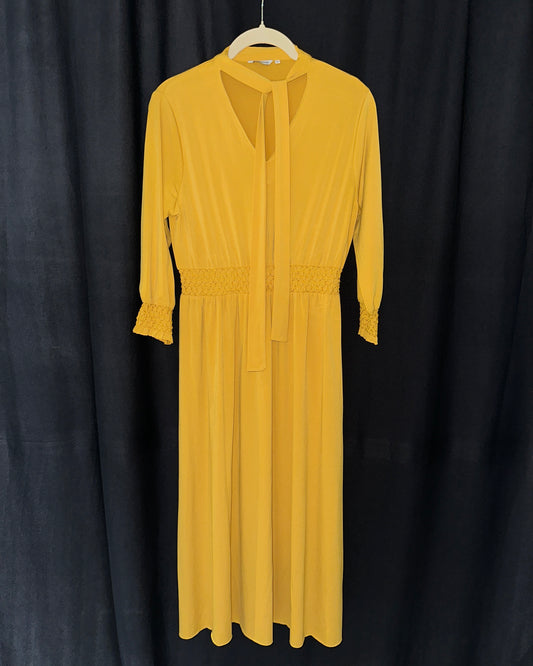 Yellow midi dress with shirring