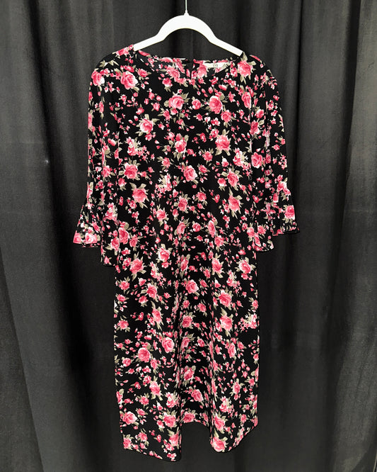 Black floral midi dress