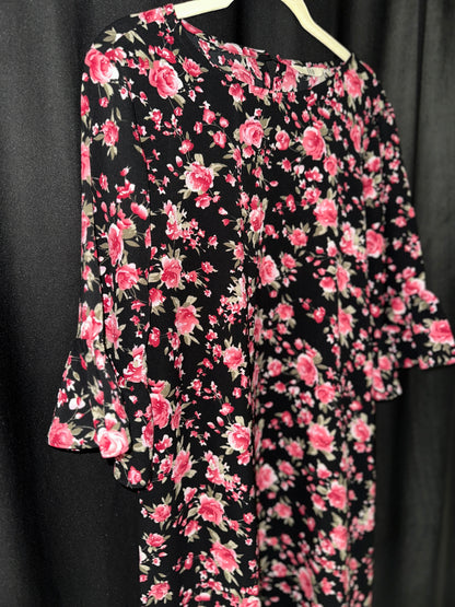 Black floral midi dress