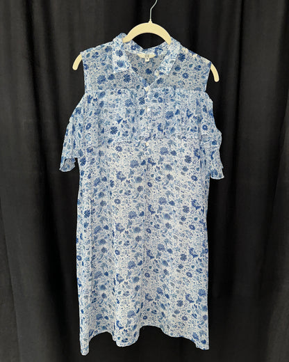 White and blue off shoulder midi dress