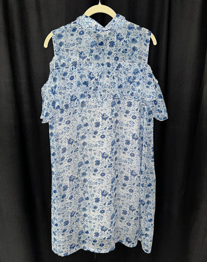White and blue off shoulder midi dress