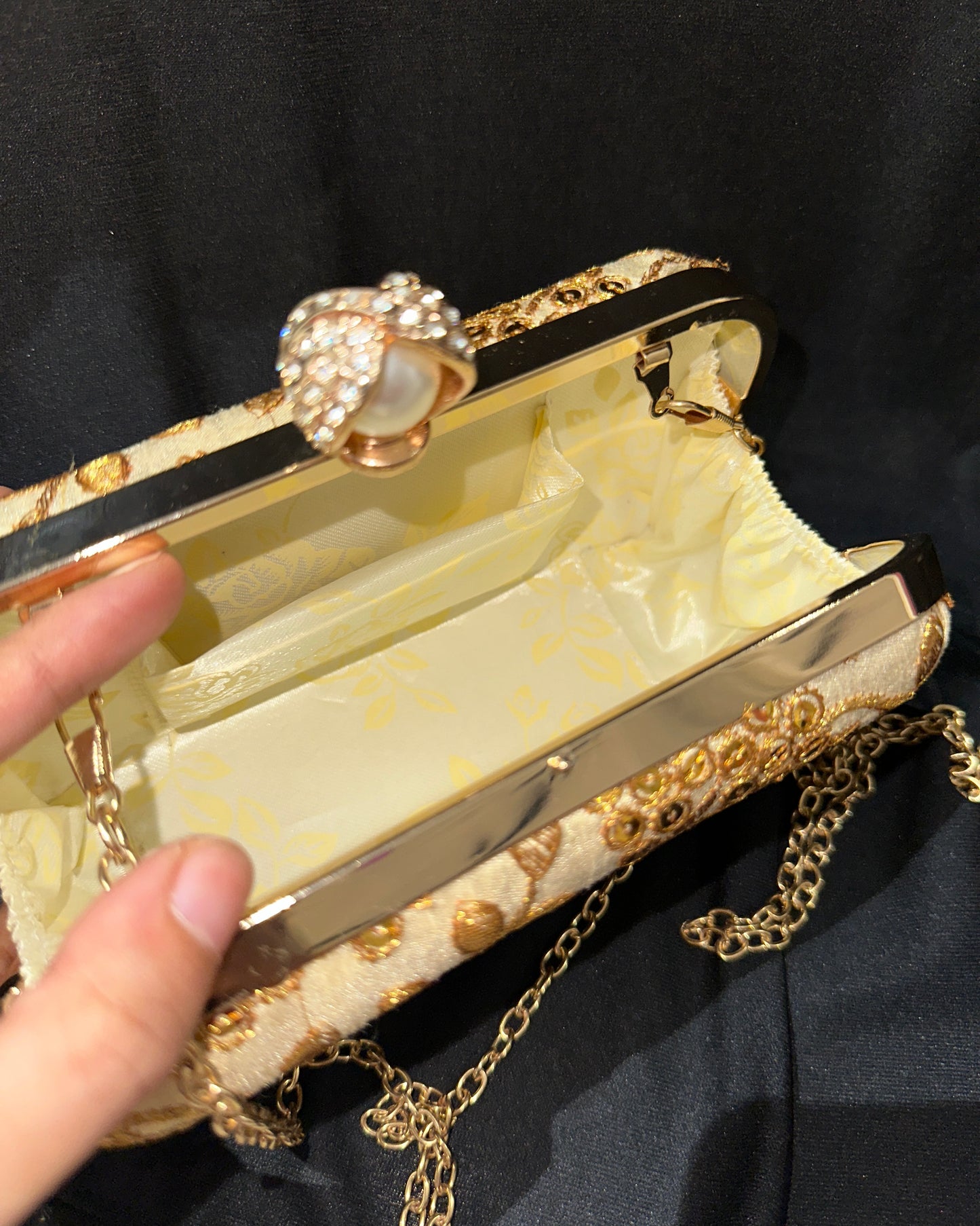 Handcrafted gold and beige embroidery clutch
