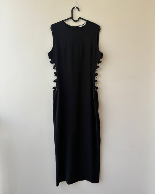 Black maxi dress with metal ringlets