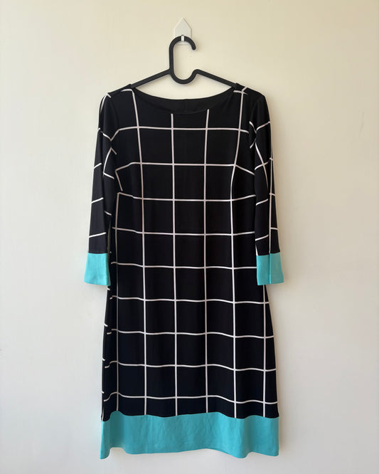 Black and blue checks midi dress