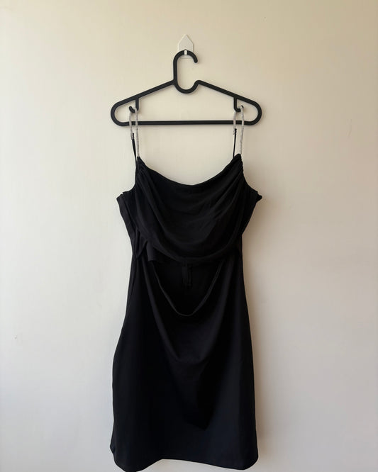 Black midi party dress with waist cutout