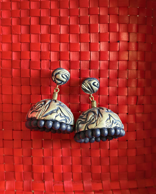 Silver and blue terracotta jhumkas