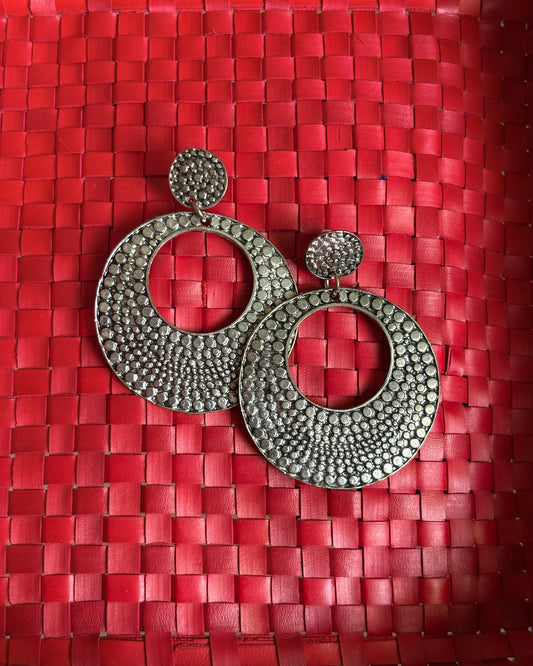 Silver oxidised chandbali earrings