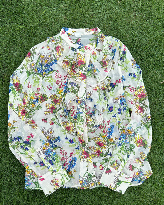 Floral printed beige crinkled blouse-shirt