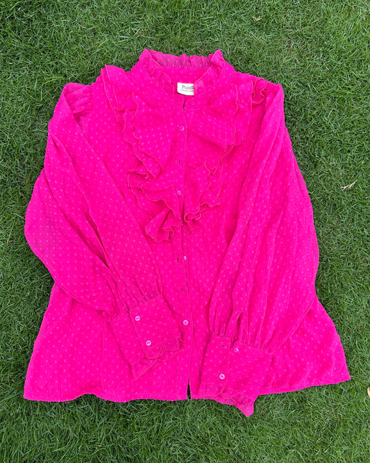 Pink flounced blouse with frilled collar