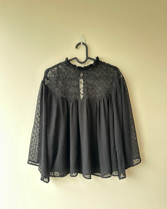 Black lace blouse with sheer neck