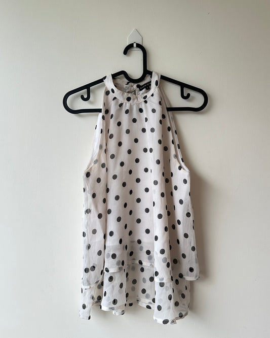 Off-white printed A-line polka dot blouse