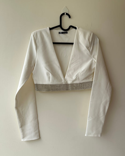 White crop top with rhinestone band